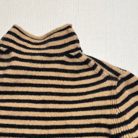 J. CREW Rolled Mock Neck Striped Warm Tan Black Wool Cashmere Blend Sweater XL - Picture 12 of 12